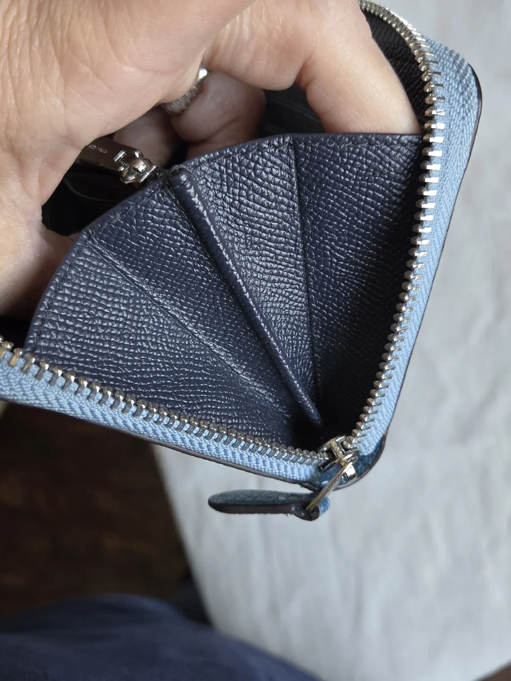Coach Accordion Zip Wallet in Metallic Blue
